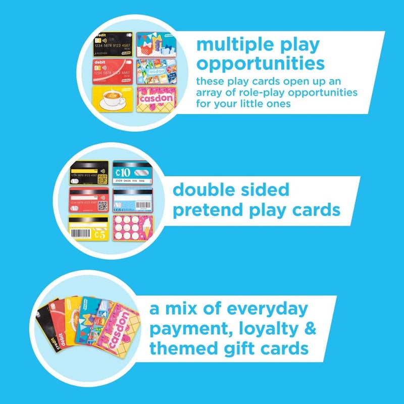 CASDON Pretend Play Cards Set | Realistic Credit & Gift Cards for Imaginative Play | For Children 3+ | Teaches Financial Concepts! - Image 3